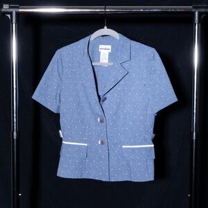 Petite Women's Blue and White Blouse w/ pockets